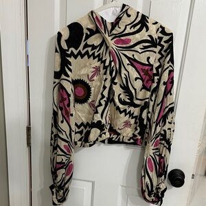 Johanna Ortiz Cream and Pink Artistic Blouse